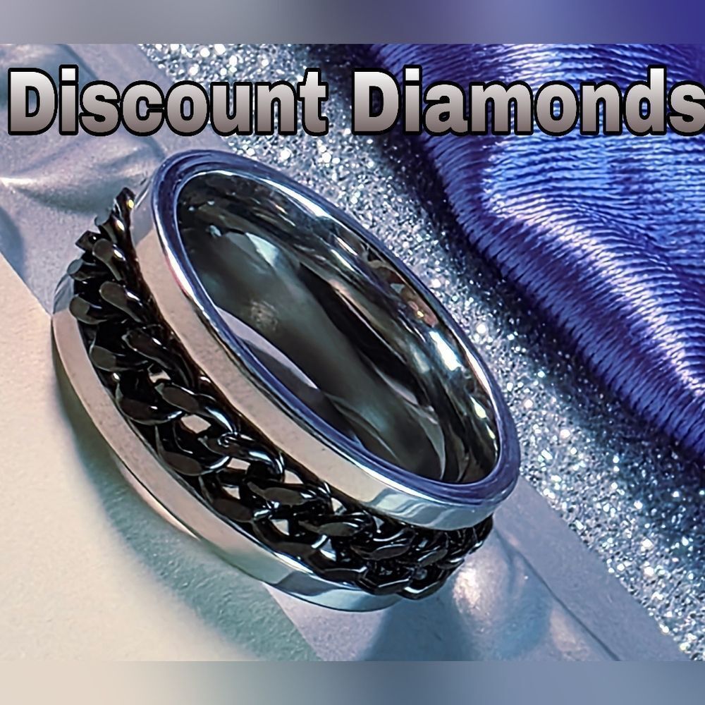 Men's or Women's Polished Silver Titanium Ring with Black Spinner  Chain